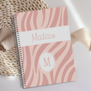 Agenda Estampado Animal Cebra Rosa Femenino Monograma de 