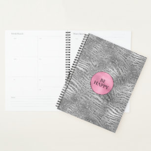 Agenda Estampado de cebra Glitz plateado
