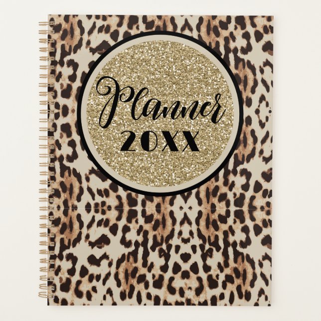 Agenda Estampado de leopardo con brillo dorado (Anverso)