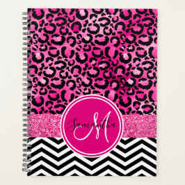 Agenda Estampado de leopardo con monograma falso brillo r
