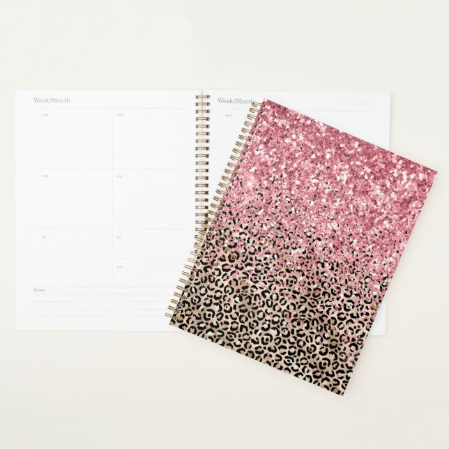 Agenda Estampado de leopardo dorado glamuroso con brillo  (Demostración)
