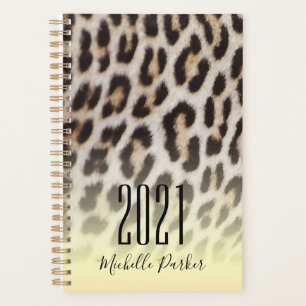 Agenda Estampado de leopardo dorado monogramado moderno