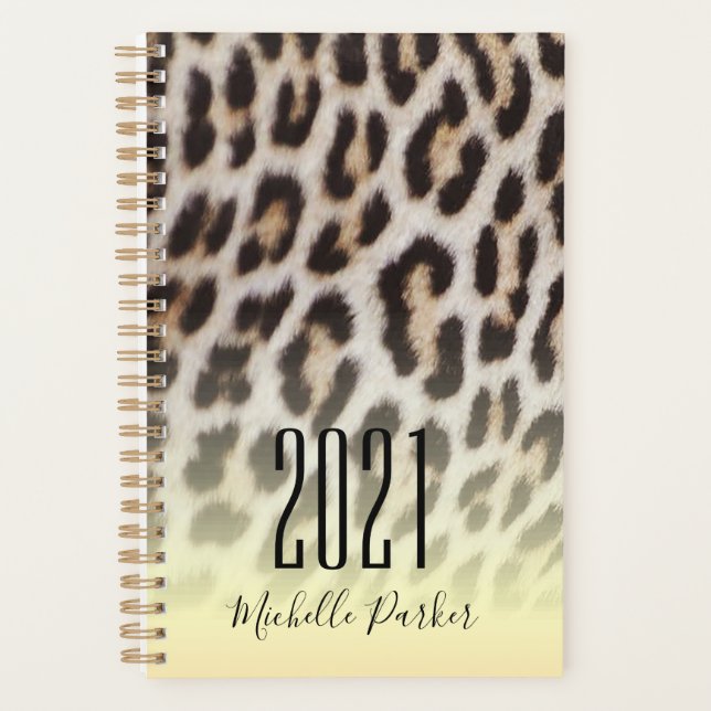 Agenda Estampado de leopardo dorado monogramado moderno (Anverso)