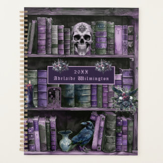 Agenda Estante de libros púrpura gótico cráneo personaliz