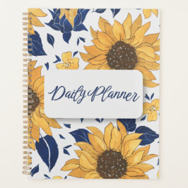 Agenda Estética botánica de girasol vibrante y azul marin