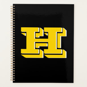 Agenda Estilo de color colegiado negro y dorado con monog