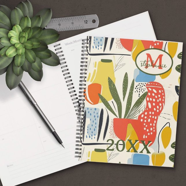 Agenda Estilo Fuavismo Colores vibrantes Jardín Pot (Brightly colored Fauvism art style annual planner to personalize for gifting.)