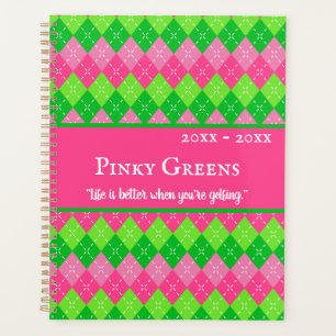 Agenda Estilo Preppy de argla rosa y verde personalizado
