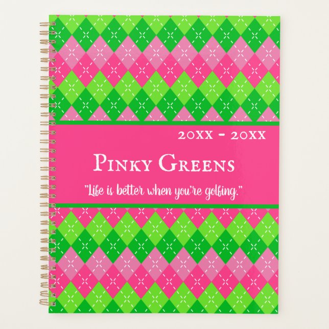 Agenda Estilo Preppy de argla rosa y verde personalizado (Anverso)