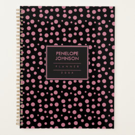 Agenda Estilo Rosa Rubor Negro Patrón de Lunares