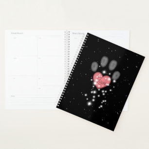Agenda Estrella Brillante Huella de Pata de Corazón Rosa 