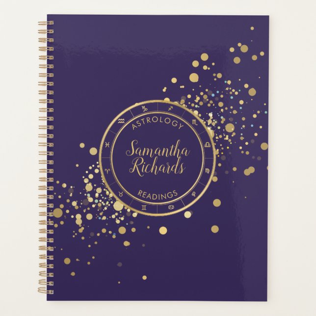 Agenda Estrellas de oro de la astrología zodiaca púrpura (Anverso)