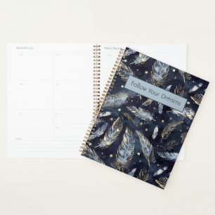 Agenda Estrellas Plumas Oro Azul