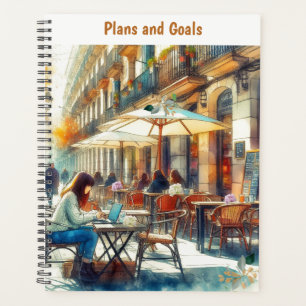 Agenda Estudiante de viaje en Café al Aire Libre Planes y
