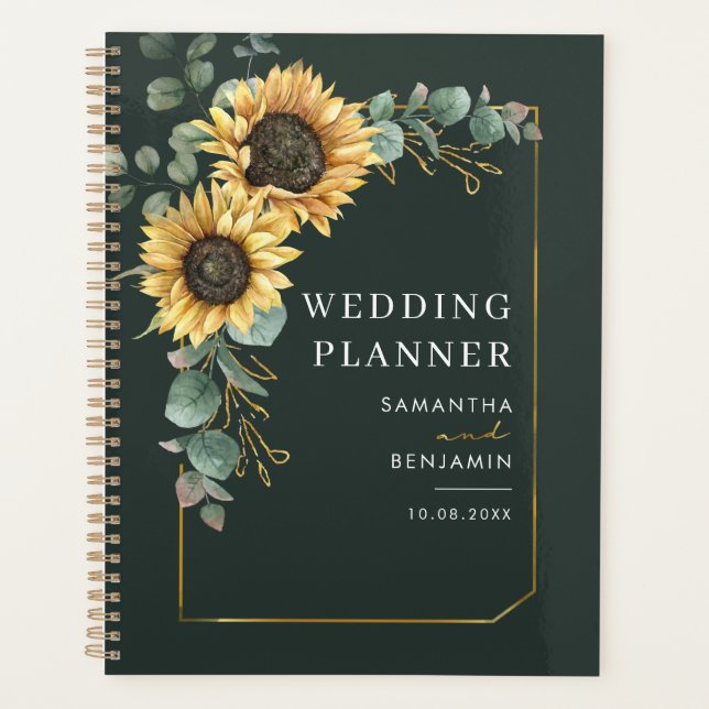 Agenda Eucalipto Boda botánico de girasol floral (Anverso)