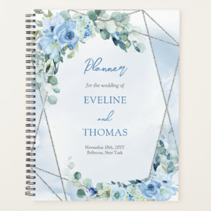 Agenda Eucalipto floral azul boho y purpurina plateado