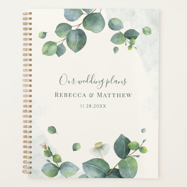 Agenda Eucalyptus Botanical Script Greenery Boda (Anverso)