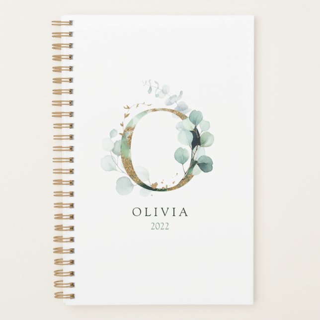 Agenda Eucalyptus Gold Monograma Inicial O Verdor Floral (Anverso)