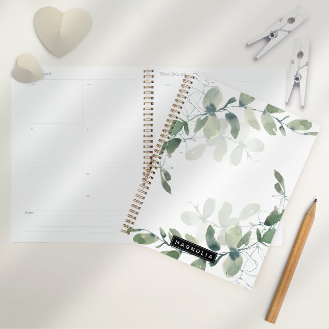 Agenda Eucalyptus Greenery Nombre de Monograma Personaliz (Subido por el creador)