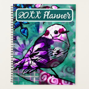 Agenda Extracto De Pájaro Verde azulado Morado Floral