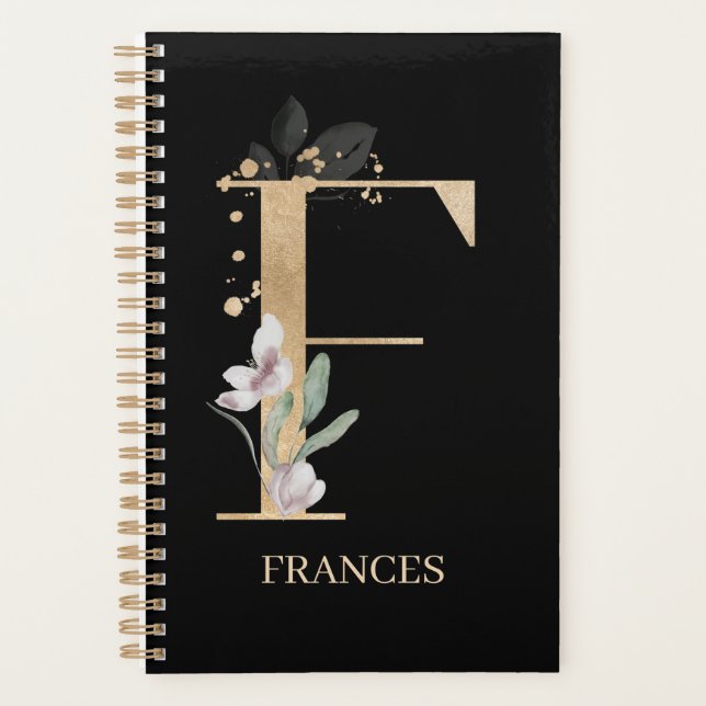 Agenda F Monograma Plano Floral Personalizado (Anverso)