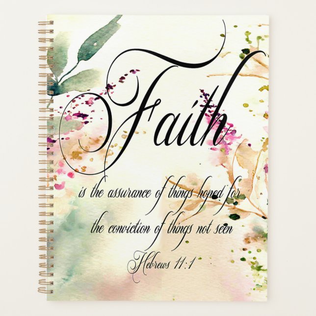 Agenda Faith Bible Verse Hebrews 11:1 sobre acuarela (Anverso)