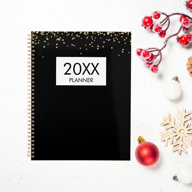 Agenda Falling Gold Glitter Personalized Black Yearly (Subido por el creador)