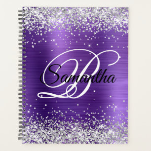 Agenda Falso Glitter Plateado Brillante Monograma de Amat