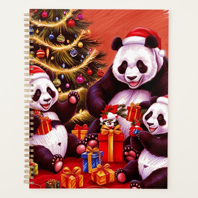 Agenda Familia De Pandas Abriendo Regalos De Navidad (Anverso)