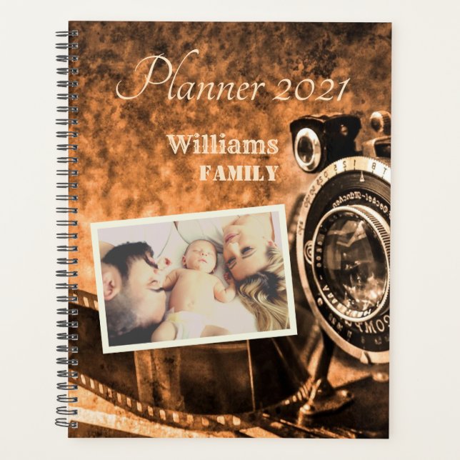 Agenda Familia de personalizados rústicos de cámara retro (Anverso)