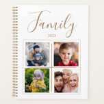 Agenda Familia Foto 4 Collage Personalizada<br><div class="desc">Planner personalizado con 4 espacios de collage de fotos y tipografía de nombres. Añadir el año actual. Agenda. Blanco con acentos de bronceado. Añade tus fotos y personalizares favoritos a este planificador.</div>
