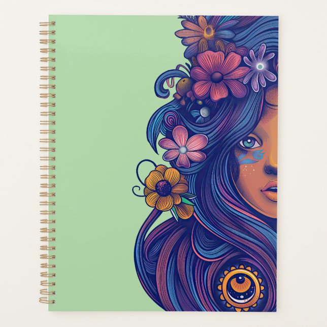 Agenda Fantasía de Boho con pelo floral (Anverso)