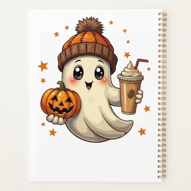 Agenda Fantasma con calabaza y café planner Halloween (Reverso)