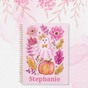 Agenda Fantasma de Halloween Rosa Pastel con Nombre Perso