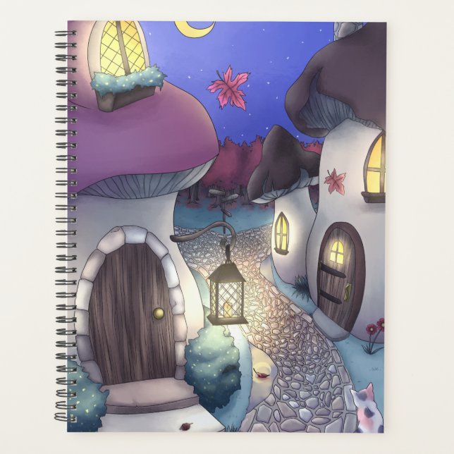 Agenda Fantasy Nighttime Mushroom Village Ilustracion (Anverso)