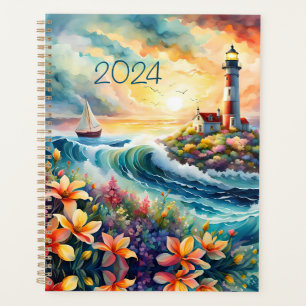 Agenda Faro Marítimo Barco Floral Belleza Acuarela