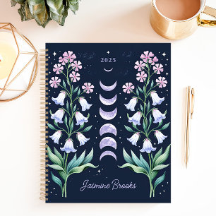 Agenda Fase Lunar Floral Celestial Nombre Personalizado