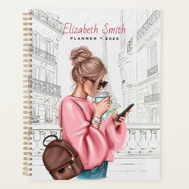 Agenda Fashion Pretty Girl with Coffee in Paris (Anverso)