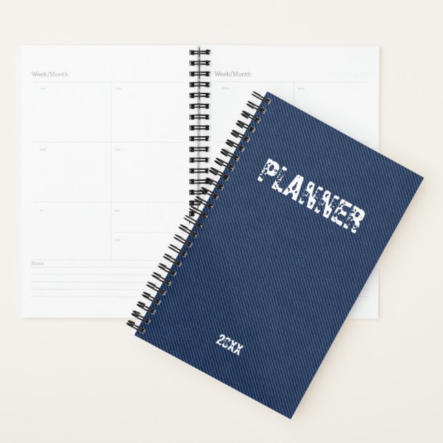 Agenda Faux Blue Jeans Planner personalizado Añadir año (Demostración)
