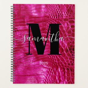 Agenda Faux Cuero Rosa Caliente Firma Monograma 2025