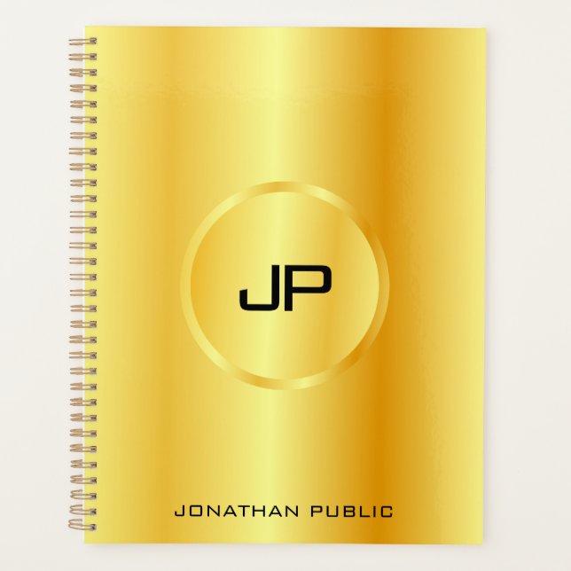 Agenda Faux Gold Modern Elegant Monograma plantilla de mo (Anverso)