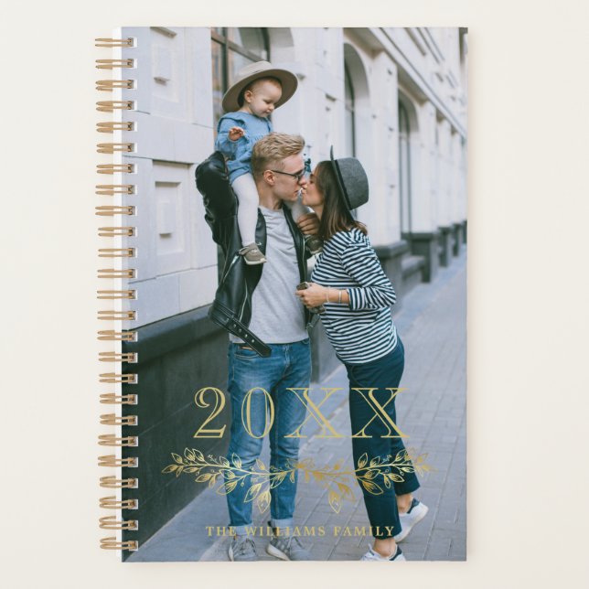 Agenda Faux Gold Overlay Half Wreath Year Name Photo (Anverso)