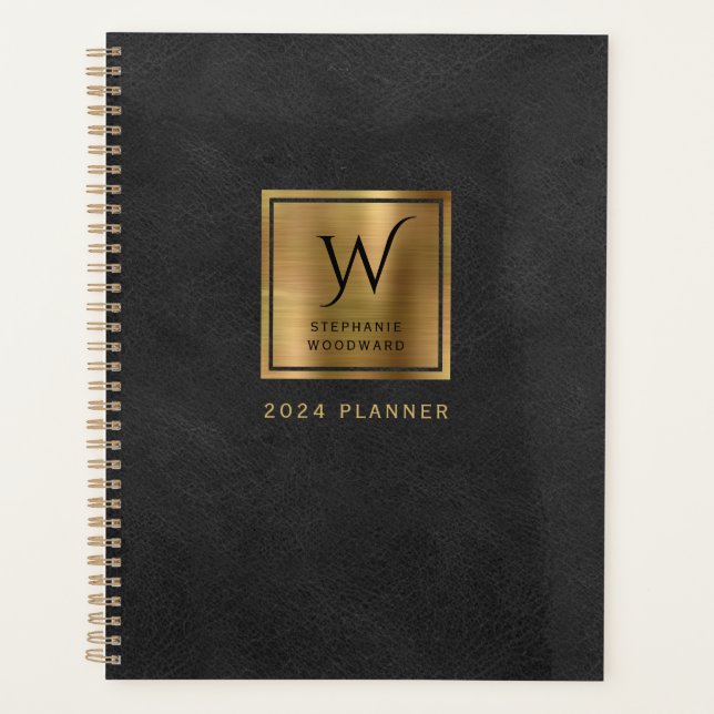 Agenda Faux Leather Look Black Gold Monograma 2024 (Anverso)