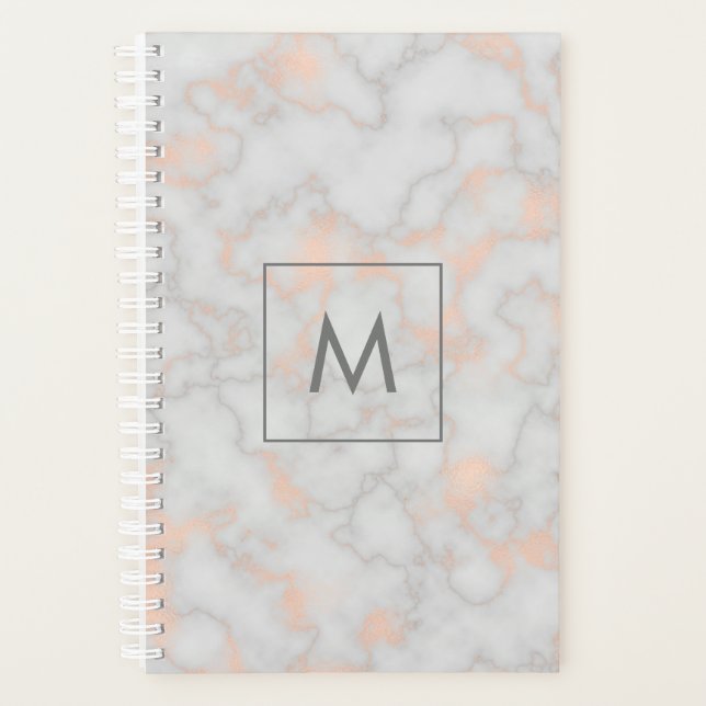 Agenda Faux Marble and Rosa Gold Textura Monogramada (Anverso)