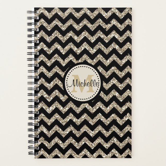 Agenda Faux Purpurina Chevron Gold Monograma (Anverso)