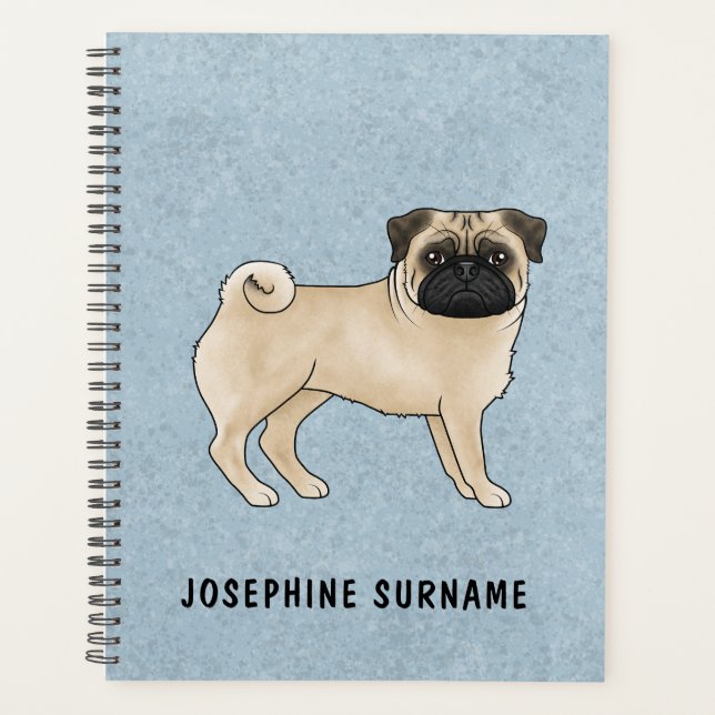 Agenda Fawn Pug Dog Canine Cute Personalizado Ilustracion (Anverso)