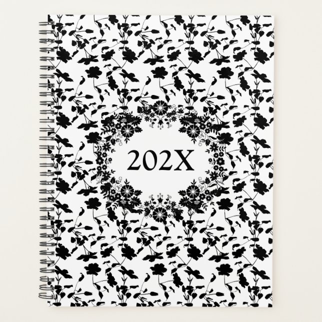 Agenda Fecha anual personalizada en blanco y negro (Anverso)