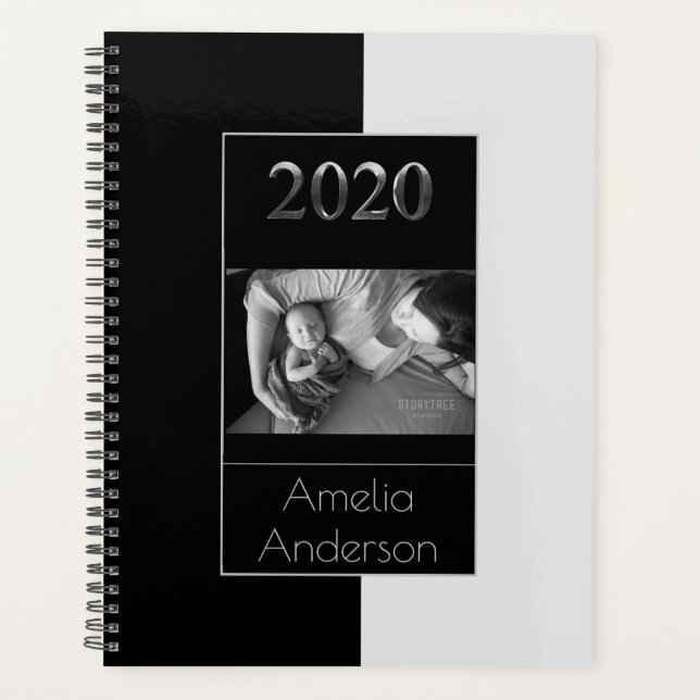 Agenda Feliz Año Nuevo 2020 Elegante gris negro y platead (Anverso)