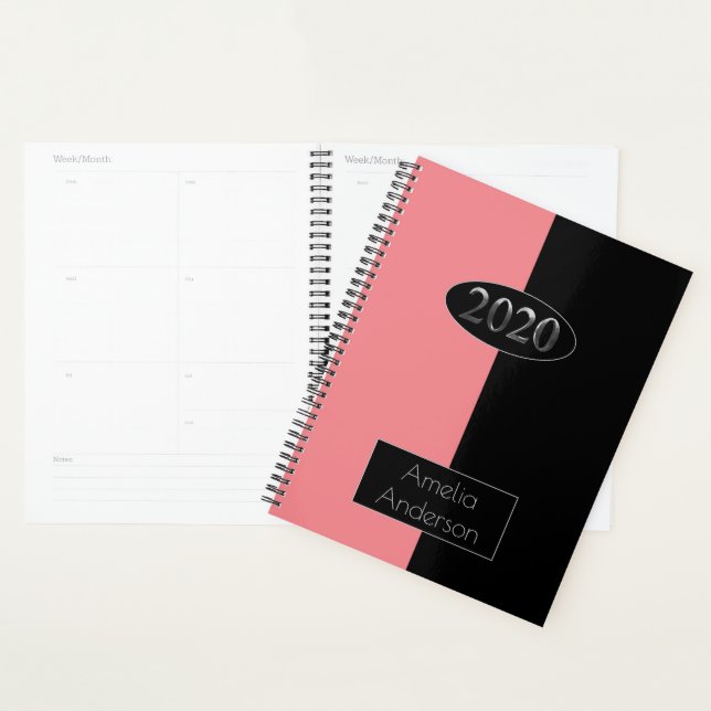 Agenda Feliz Año Nuevo 2020 Elegante rosa negro moderno (Demostración)