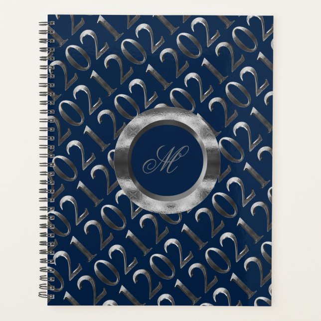 Agenda Feliz Año Nuevo 2021 Navy Blue Silver Gray Elegant (Anverso)